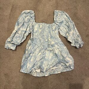 Faithfully the Brand Blue and White Paisley Long Sleeve Dress